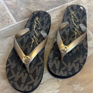 Michael Kors Men’s Metallic Gold Strappy Flip Flops - Black Footbed